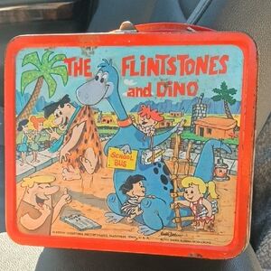 The Flintstones and Dino Vintage-Style Red Metal Lunchbox